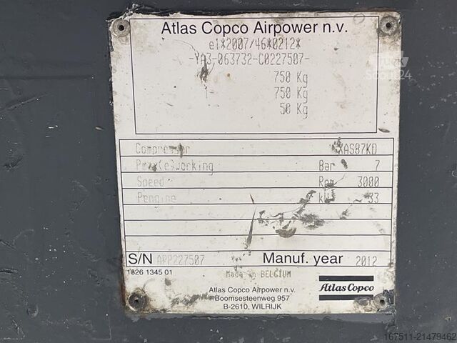 Compressore frigorifero Atlas Copco XAS 87 KD