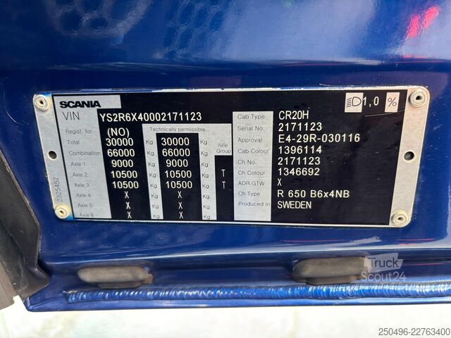 Važiuoklės kabina Scania R 650 6x4 RETARDER / PLATFORM L=6851 mm