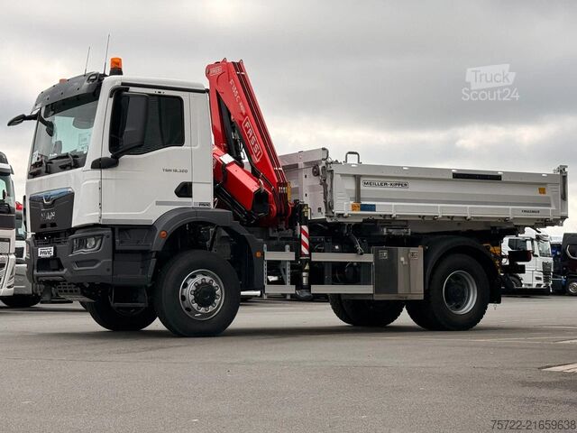 3-stranný sklápač MAN TGM 18.320 4x4 Meiller Trigenius FASSI F135