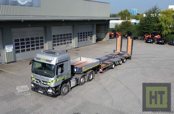 Semi-remorque surbaissée Meusburger 3-Achs-Tele-Semi-Radmulden-hydr. Rampen