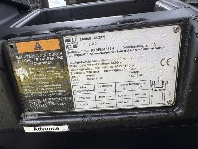 Ανυψωτικό περονοφόρο με εμπρόσθιο φορτηγό HYSTER J2.2 XN Triplex Seitenschieber Freihubmast