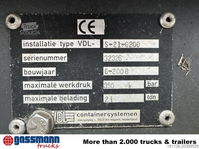 Hákový nosič kontejnerů Volvo FM 400/6x4 R, VDL S-21-6200 4.50 bis 7.00m
