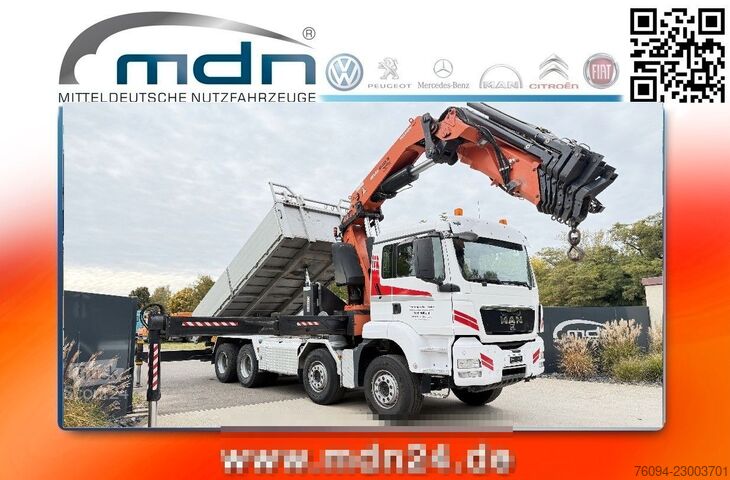 Lastebil med plan MAN TGS 37.440 8x4 KRAN 21m Kipper 5/6 Steuerkre