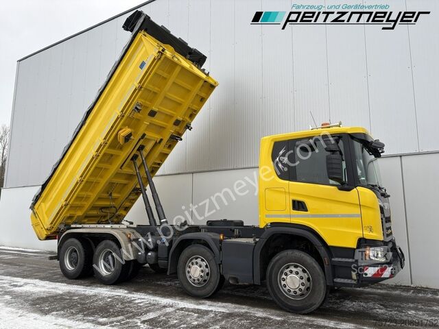 Camión volquete trilateral Scania G-Klasse XT 500 Meiller 8x4, Bordmatik, EU 6