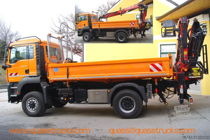 Trīspusējs kravas pašizgāzējs MAN TGA 18.320 BL 4x4 / FASSI F135 abnehmbar/MEILLER/Winterd.