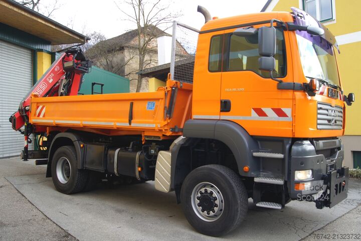 Trīspusējs kravas pašizgāzējs MAN TGA 18.320 BL 4x4 / FASSI F135 abnehmbar/MEILLER/Winterd.