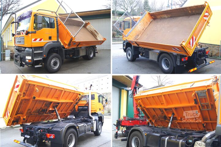 Trīspusējs kravas pašizgāzējs MAN TGA 18.320 BL 4x4 / FASSI F135 abnehmbar/MEILLER/Winterd.