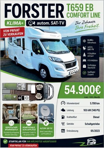 Alkoven Wohnmobil Forster T659 EB Comfort Line RM inkl. Sat+Klima