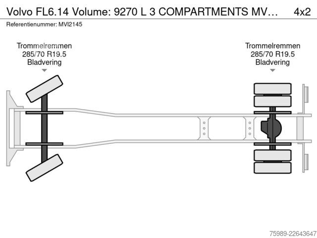 Tankowiec Volvo FL6.14 Volume: 9270 L 3 COMPARTMENTS