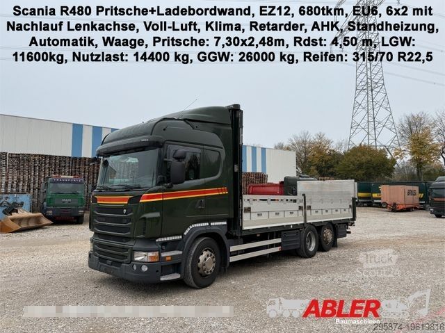 Autocarro con cassone fisso SCANIA R480 Pritsche+LBW Klima Retarder AHK Luft