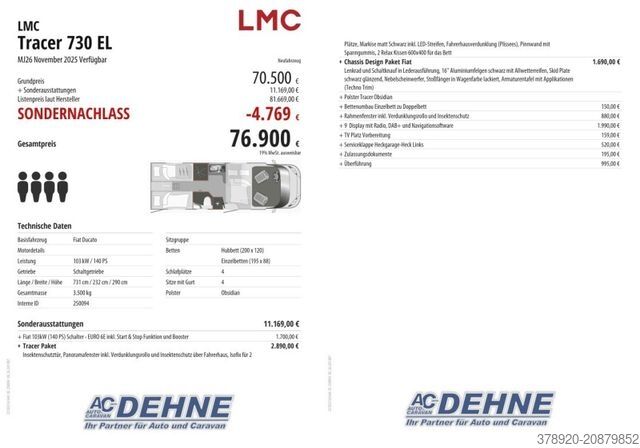 Caravana semiintegrada LMC Tracer 730 EL MJ26 November 2025 Verfügbar