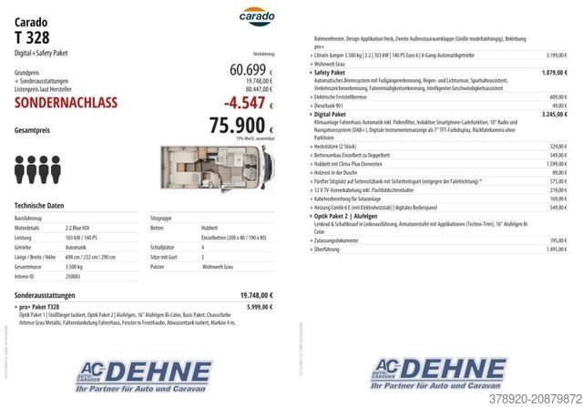 Polintegriran avtodom CARADO T 328 Digital+Safety Paket, 5e Sitzplatz