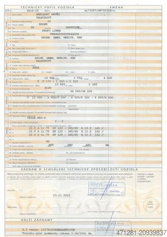 Відкритий напівпричіп з тентом KRONE SD PROFI LINER + LIFTACHSE