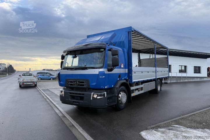 Camion cu platformă și prelată Renault D Wide 18.320 4x2 Plane/HB  / Swiss-Vehicle