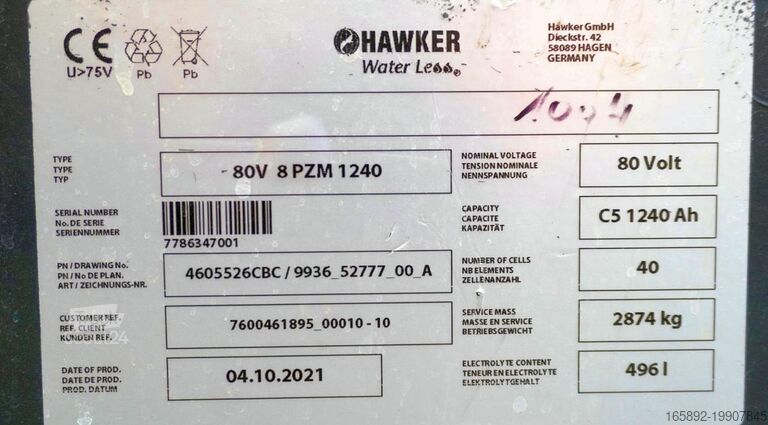 Batéria vysokozdvižného vozíka HAWKER 80 Volt 8 PzS 1240 Ah