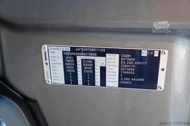 Standart çekici ünitesi SCANIA S 580 / V8 / RETARDER / FULL AIRMATIC  / I-PARK