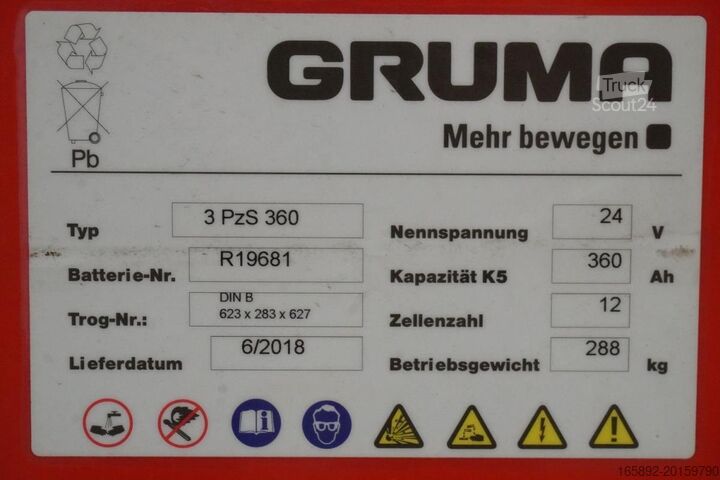 Batería de carretilla elevadora GRUMA 24 Volt 3 PzS 360 Ah