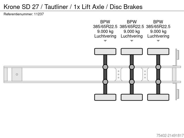 Schuifzeilen Krone SD 27 / Tautliner / 1x Lift Axle / Disc Brakes