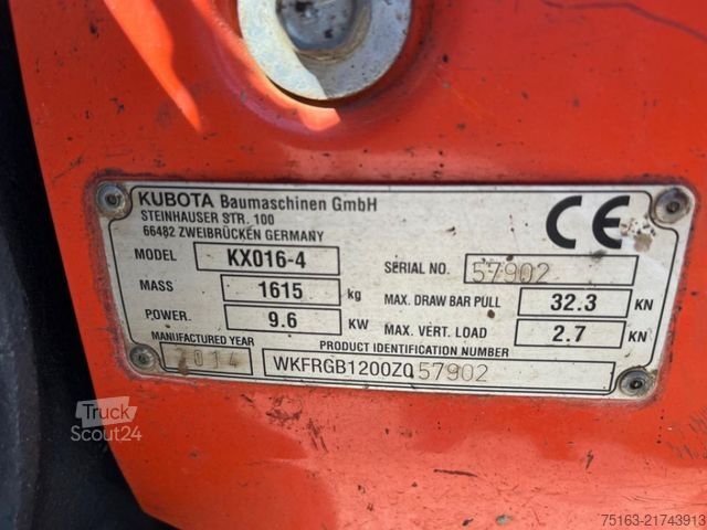 Minigraver KUBOTA Minibagger KX 016-4 Minibagger nur 1.833 h