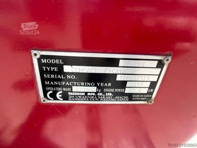 Minikotró TAKEUCHI TB 260 Minibagger Powertilt+Löffel nur 1957h