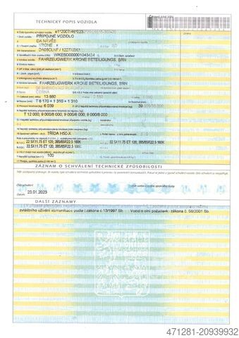 Відкритий напівпричіп з тентом KRONE SD PROFI LINER + LIFTACHSE