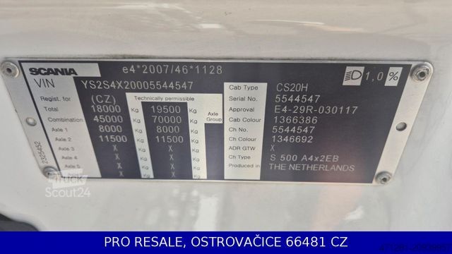 Yüksek hacimli çekici SCANIA S500 N323 NGS TOPLINE MEGA EURO 6 + VLUFT