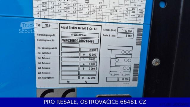 Ανοιχτό ημιρυμουλκούμενο με μουσαμά KÖGEL SN 24 CARGO + LIFTACHSE + PALBOX