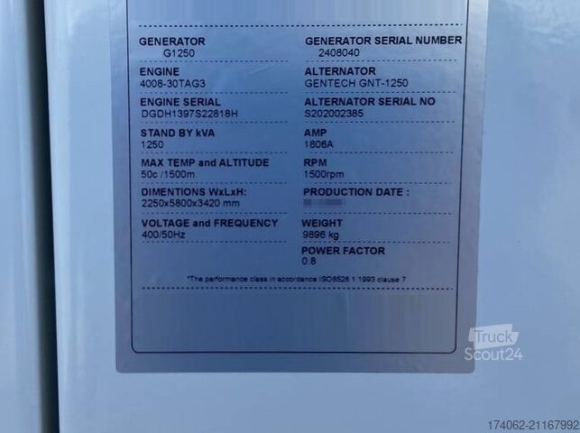 Aggregat Perkins 4008TAG3 - 1.250 kVA Generator - DPX-21070