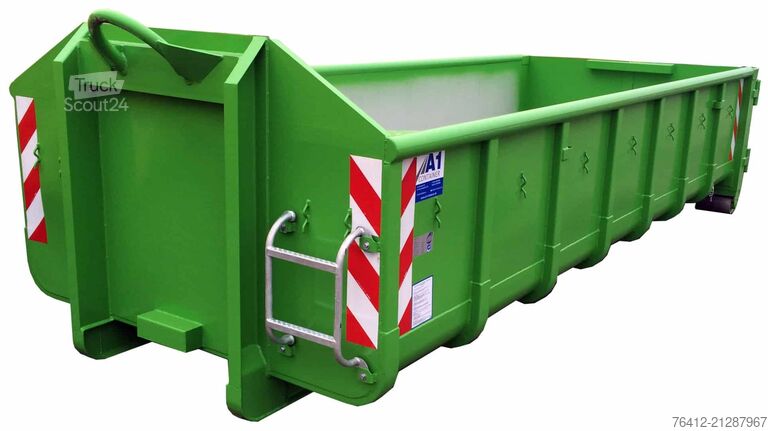 Roll-off container A1 Container Normbehälter 15 m³ ? Doppelflügeltür ? RAL 6018 Gelbgrün ? Abrollcontainer