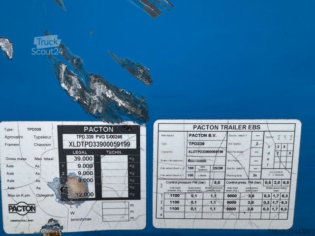 Laadplatform Pacton KENNIS / Lift + Steering Axel / BPW / Drum Brak...