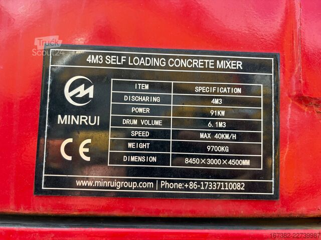 Licuadora Minrui 4M3 Self Loading Concrete Mixer 4x4